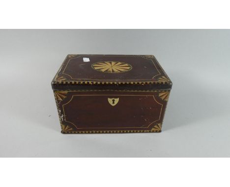 A Vintage Tin in the Form of an Inlaid Tea Caddy, 23cm Wide 