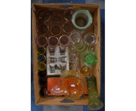 A Tray of Vintage Coloured Glasswares etc 
