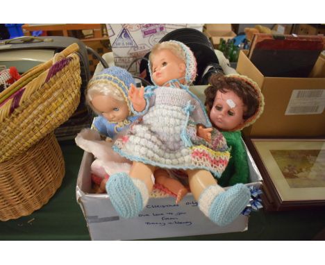 A Box Containing Vintage Plastic Dolls 