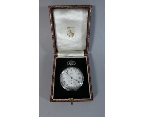 A Silver Buren Grand Pix Pocket Watch In Original Box, Works Intermittently, Birmingham 1923 