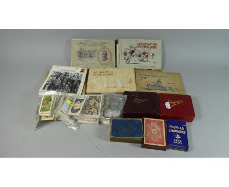 A Shoe Box Containing Various Playing Card Games, Cigarette Card Albums, Loose Cigarette Cards etc 