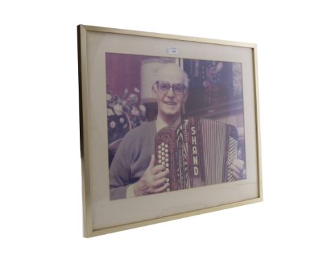 THREE COLOUR PHOTOGRAPHS OF JIMMYin later years, one with his original Shand Morino accordion, one as used in his autobiograp