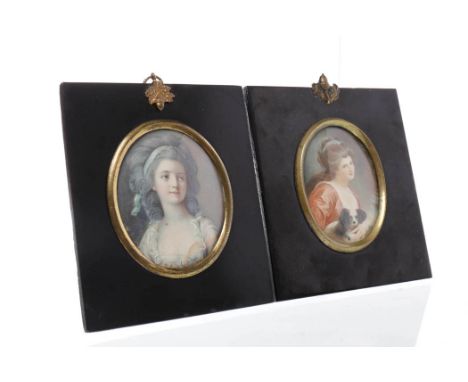 PORTRAIT MINIATURE AFTER GEORGE ROMNEY (1734 - 1802)depicting Lady Hamilton, signed Romney, oval 8cm long, 6cm wide, in an eb
