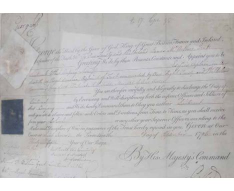 GEORGE III LIEUTENANCY COMMISSIONreigned 1760-1820, good signature 'George R' at the head, one vellum page, Court at Saint Ja