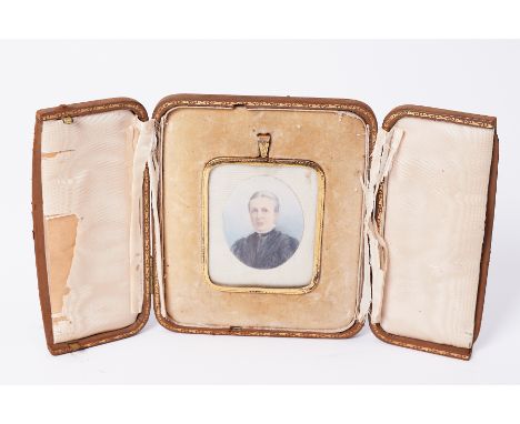A painted portrait miniature in fitted case.