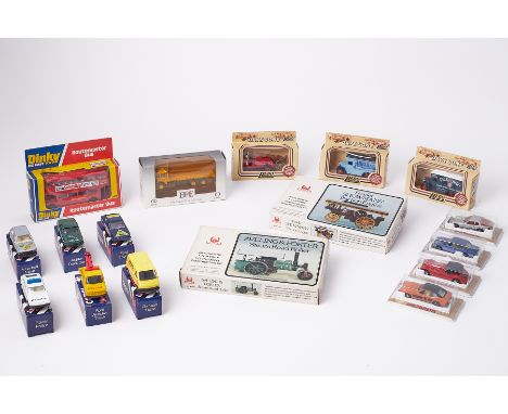 Assortment of boxed models by Corgi, Majorette, Lledo and Dinky along with 2 Hales plastic model construction kits, 1 steam r