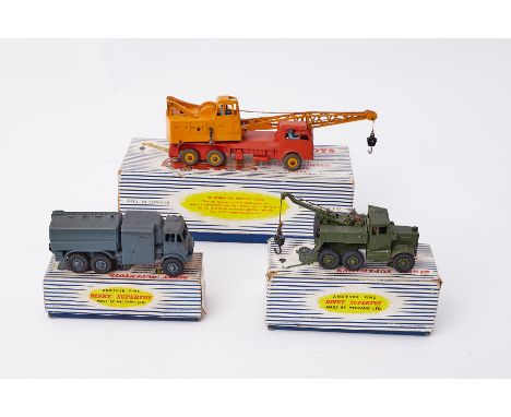 Three boxed Dinky Super Toys, a 661 recovery tractor, 642 pressure refueler and 972 20 ton lorry mounted crane.
