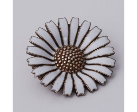 Silver &amp; enamel daisy brooch by Danish designer Anton Michelsen? stamped AM with a crown in a triangular makers mark and 