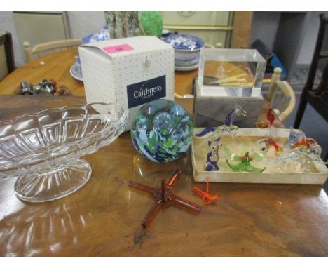 Mixed glass to include a Caithness paperweight entitled Paper Chase, boxed 