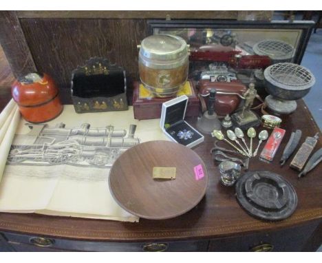 A Rotax electrical aircraft equipment advertising ashtray, mixed metalware to include a mounted boy scout figure, a vintage K