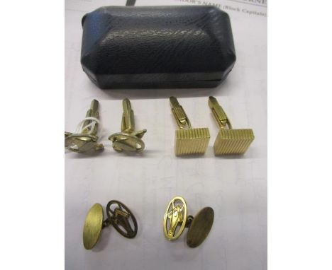 A pair of silver gilt cufflinks, another pair in the form of door knockers and a pair of 9ct gold cufflinks 31g 