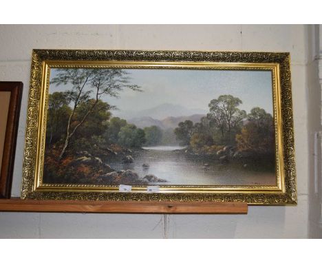 A Wendy Reeves oil on canvas study of a river landscape, gilt framed