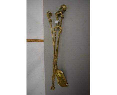 Set of brass fire tools and stand