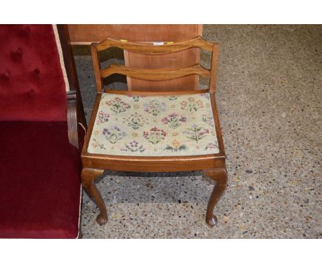 An early 20th Century cabriole leg bedroom chair with tapestry seat