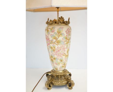 Large brass & craic table lamp with shade - very heavy Height 84 cm 