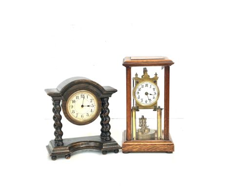 Early 20th century anniversary clock with key A.F together with a barley twist mantle clock 