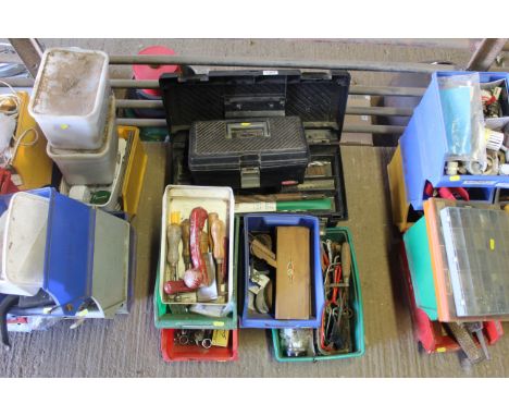 A large quantity of tools including two tool boxes and contents spanners, drill bits etc.