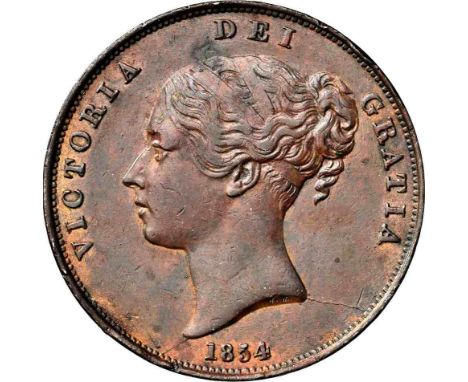 NGC AU Details & VF Details Victoria (1837-1901), Penny, 1854, Plain Trident, 8 in AU details, 6945077-014, with 1718 Halfpen