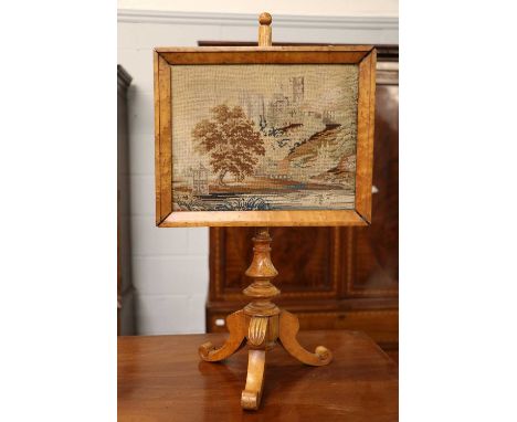 A Maple Table Screen, 19th century, with a tapestry panel depicting a landscape scene