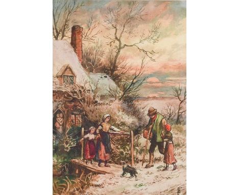 After Myles Birkett Foster (1825-1899)Cottage Scene Bears monogramme, watercolour, together with a miniature portrait of a gi