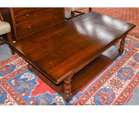 A Titchmarsh &amp; Goodwin Oak Coffee Table, fitted with two drawers and a shelf stretcher, bearing label, 148cm by 80cm by 4