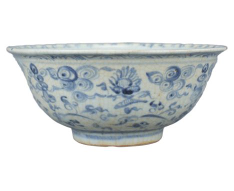 A Chinese Ming Dynasty Blue &amp; White Porcelain Bowl – Hongzhi reign. This bowl has a flared rim and the underglaze blue de