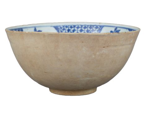 A Large Chinese Ming Dynasty Blue &amp; White Porcelain Bowl. The outer surface remains undecorated whereas the inner surface