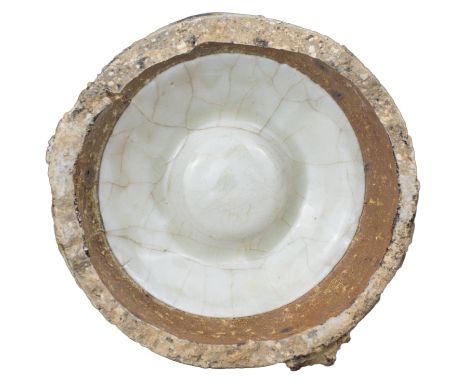 A Fine Chinese Song Dynasty Qingbai Porcelain Bowl in Kiln Saggar. Excavated from a kiln site in the Jingdezhen area of Jiang