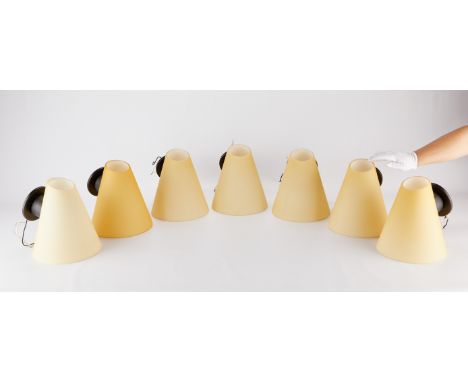 Leucos, Italy. Group of seven conical glass wall sconces.Founded by Eugenio Pamio in Scorze, Italy in 1962, Leucos Lighting i