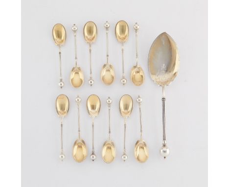 George B. Sharp (Irish/American, 1819-1904). Set of Victorian era sterling silver flatware including twelve spoons and one pi