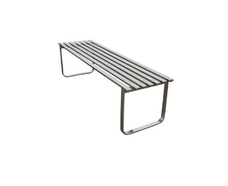 Milo Baughman (American, 1923-2003) for the Design Institute of America. Mid-century modern slatted chrome-plated steel bench