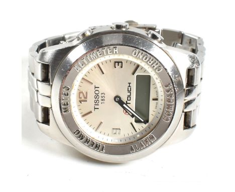 A vintage Tissot 1853 touch stainless steel gentlemen's wristwatch. The doll with Arabic number, quarter markers and batons w