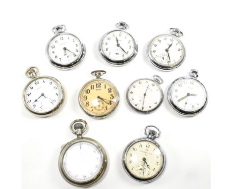 A collection of 20th century nickel silver pocket watches to include examples by Albion, Ingersoll, Molnija, Smiths etc. Toge