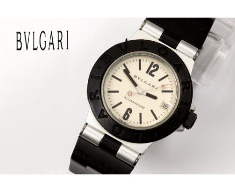 completely original quartz Bulgari marked ladies' wristwatch in aluminium and rubber  - with is box and papersBULGARI volledi