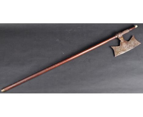 A 19th Century Indo Persian Islamic Ottoman Bulova or Tongi steel-bladed fighting or war axe from Chota Nagpur in India. Lacq