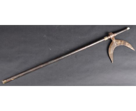 A 19th Century Indo Persian Islamic Ottoman Bulova or Tongi steel-bladed fighting or war axe from Chota Nagpur in India. Blac