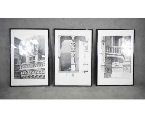 Three framed and glazed contemporary prints of late 18th century French architectural drawing details from the book Motifs Hi