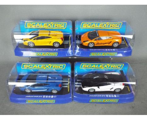 Scalextric - 4 x Lamborghini Gallardo models including a blue Superleggera, a black and white Need For Speed model and two ot