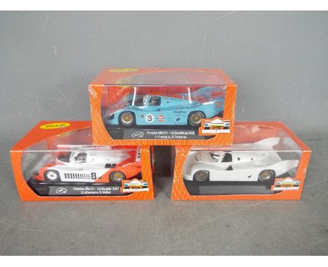 Slot-it - 3 x Porsche 356KH slot cars including a Gulf liveried car, a red white Joest Racing car and a plain white self asse