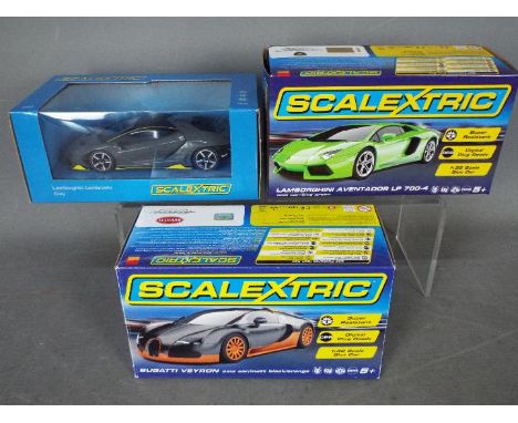 Scalextric - 3 x cars, Bugatti Veyron, Lamborghini Aventador LP700-4, Lamborghini Centenario. #3661, # C3660, # C3961. All th