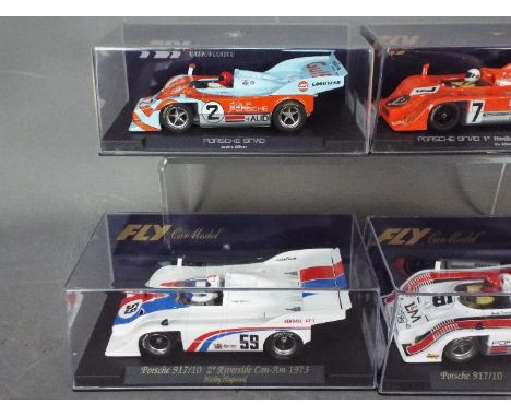 Flyslot - 4 x Porsche 917/10 race cars including Jackie Oliver Gulf livery car, 1972 Mark Donohue Edmonton Can-Am car, 1973 H