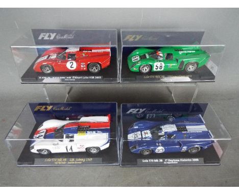 Flyslot - 4 x Lola T70 Mk3B models including 1969 Sebring car, 1970 Mangy Cours car, 2000 Daytona Historics and similar. # C9