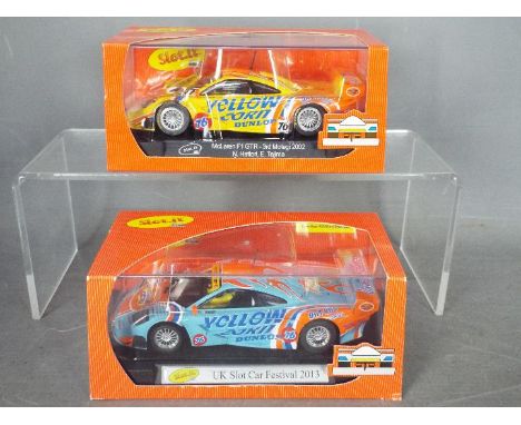 Slot.it - 2 x McLaren F1 GTR models in two different colour liveries including a special 2013 UK Slot Car Festival model whic