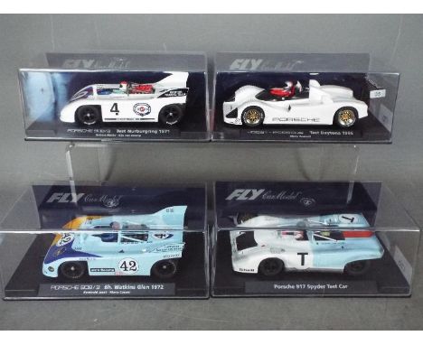 Flyslot - 4 x Porsche racing models including 917 Spyder test car in dirty finish, 1971 Nurburgring test car, 1995 Joest- Por