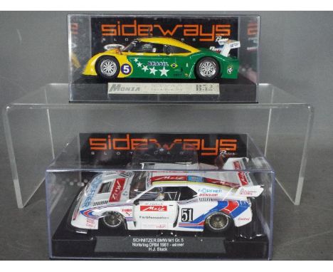 Sideways - 2 x cars, a Schnitzer BMW M1 Group 5 racer driven by Hans Stuck and a Riley Mk XX Copa De Mundo 2010 model. # SW25