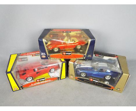 Bburago - Three boxed diecast 1:18 scale model cars from Bburago. Lot includes #330 Dodge Viper GTS Coupe 1996; #'3016 Jaguar