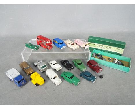 Matchbox, Lesney, Dinky Toys,Morestone - An unboxed group of 16 diecast model vehicles with a Dinky Toys #1 Station Staff box