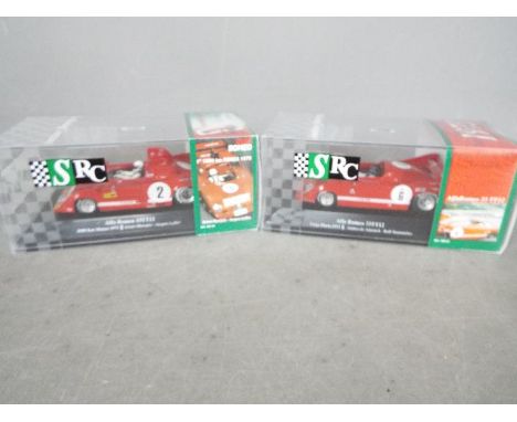 SRC - Slot Racing Company - 2 x Alfa Romeo 33TT12 racing cars, a 1973 Targa Florio car and a 1975 Monza 1000km car. # 00801, 