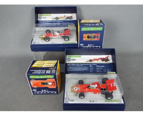 Scalextric - 2 x limited edition Team Lotus cars, a Type 49b driven by Graham Hill and a Type 72 driven by Tony Trimmer. The 
