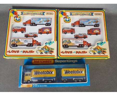 Matchbox - Three boxed diecast model vehicles from Matchbox. Lot includes Matchbox Superkings K-21 Ford Transcontinental 'Wee